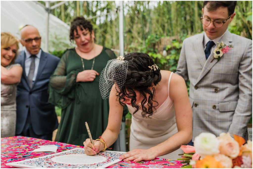 The bride signs the ketubah