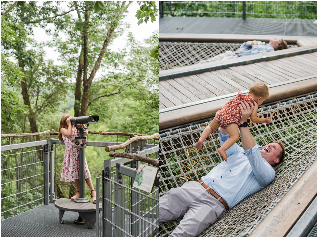 Guests explore a lookout point with a telescope and lay in a hammock