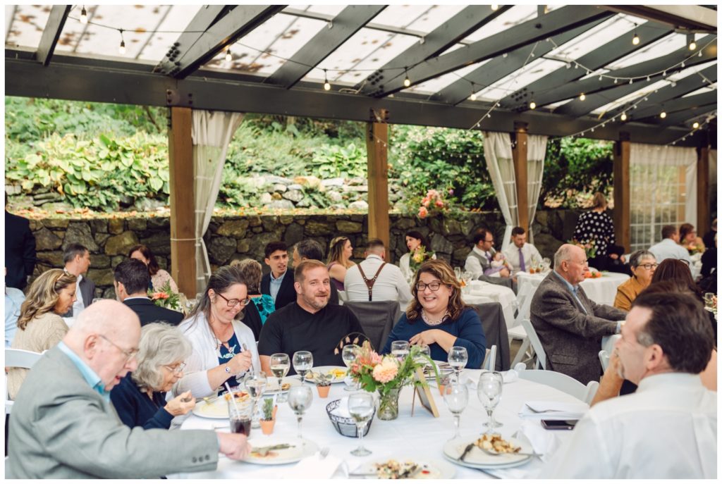 Guests eat dinner at the Valley Green Inn wedding