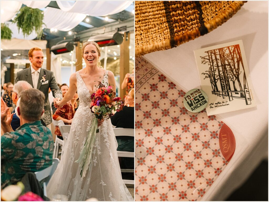 A bride and groom enter a wedding reception at the Valley Green Inn.