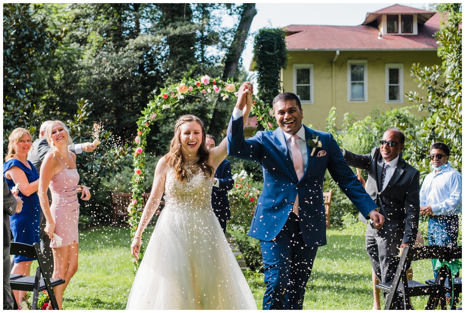 ideas for a backyard wedding include a floral arch