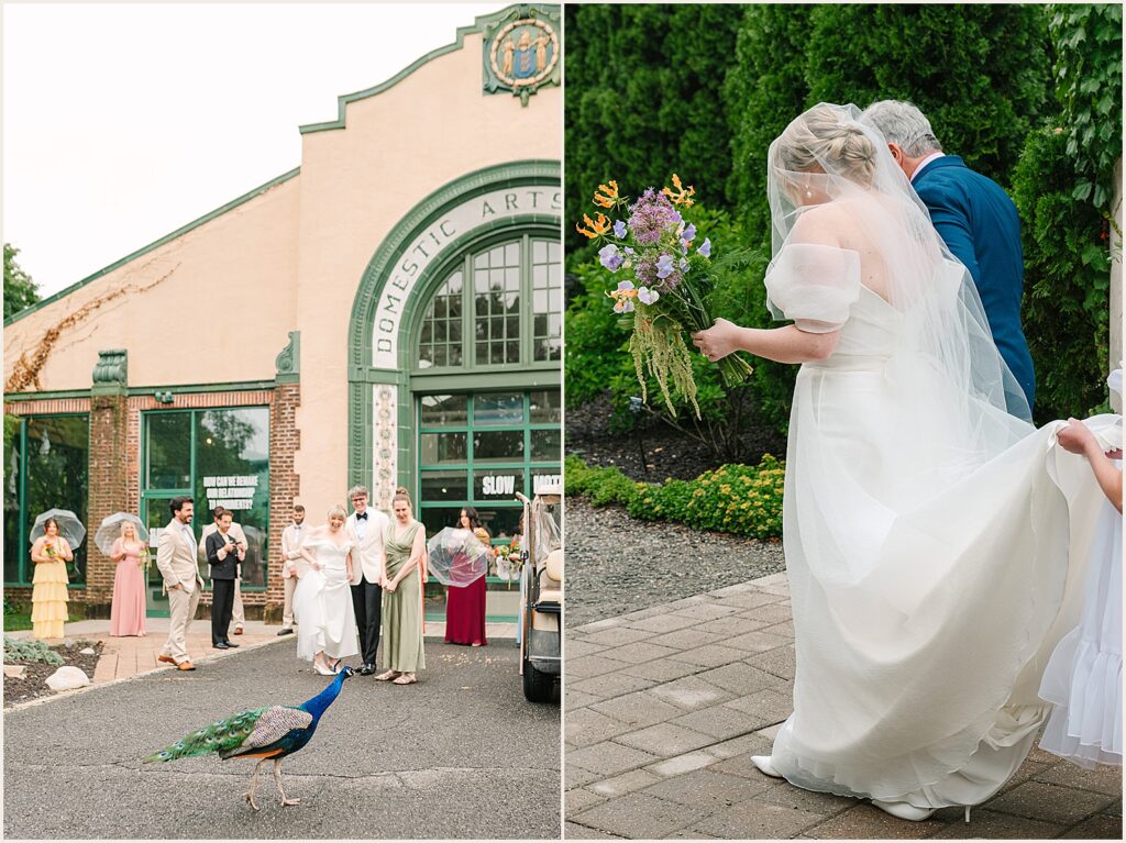A bride's father walks her to her ceremony.