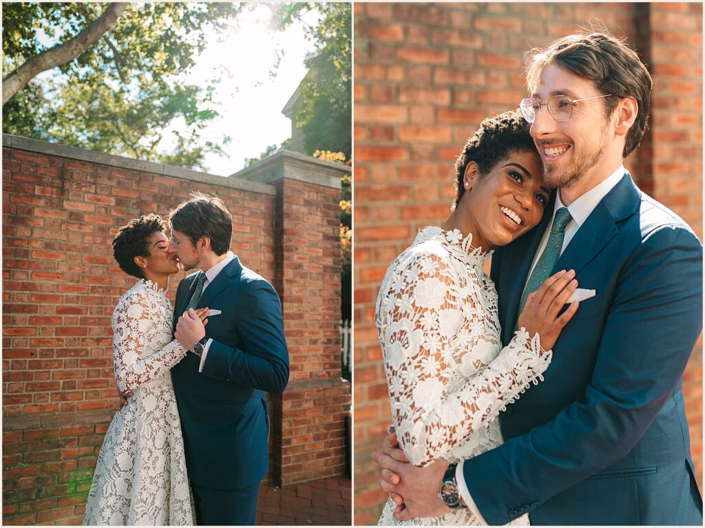 A bride and groom pose for portraits in Old City Philly.