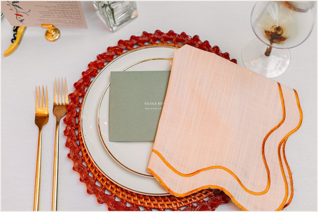 A table is set for a wedding reception.