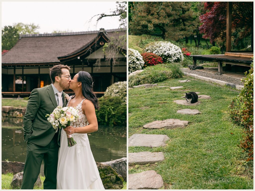 A bride and groom kiss after their Philadelphia wedding ceremony.