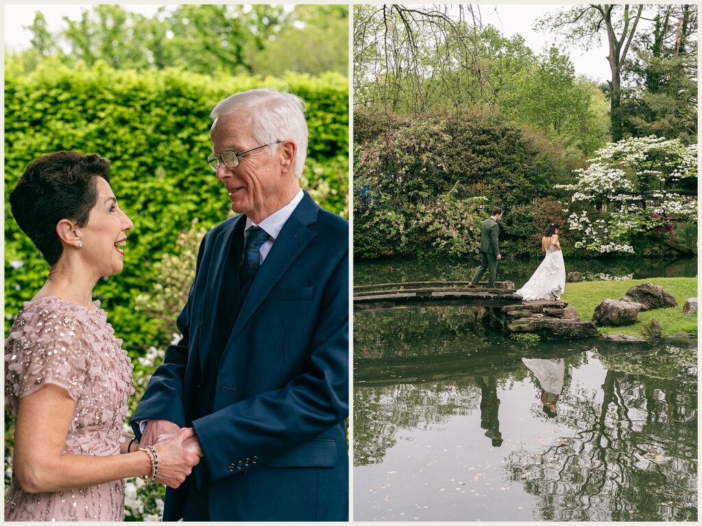 An older couple holds hands.