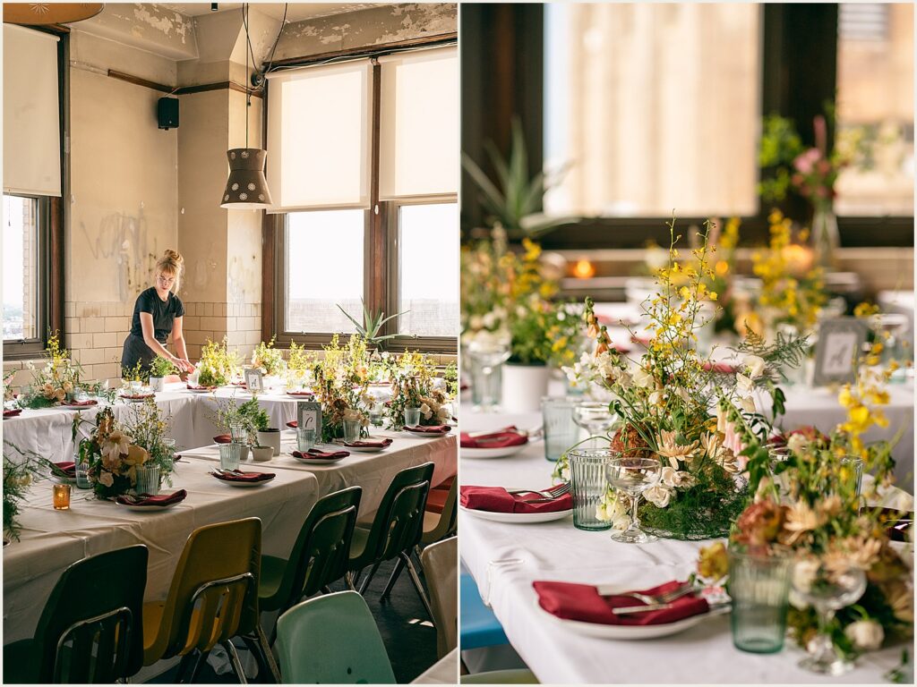 Flowers decorate reception tables at Irwin's Philly.